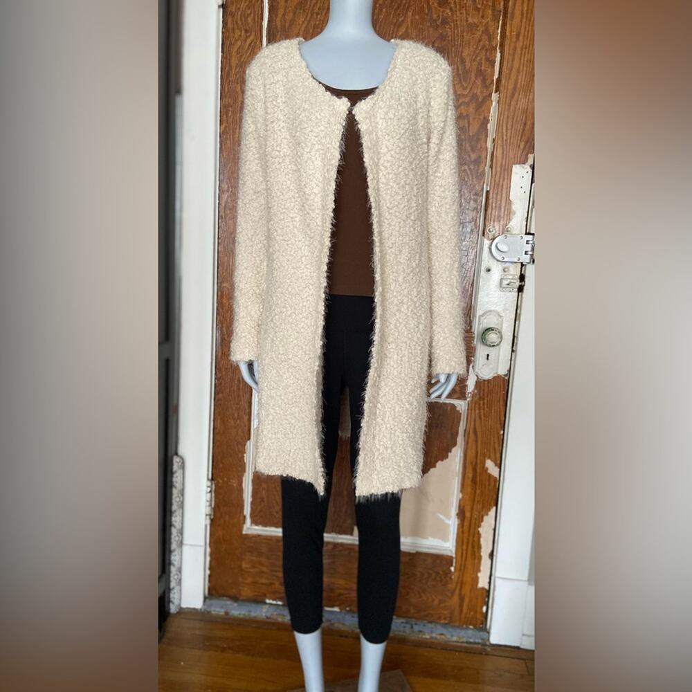 POL Long Cream Soft Sherpa Open Cardigan sz S